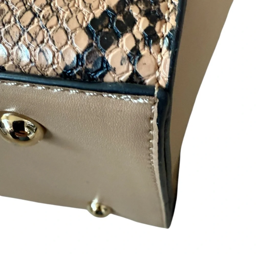 Lemani Paris Stylish Snakeskin Handbag Totebag Tan Black